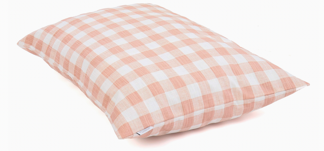 The Foggy Dog Bed Blush Gingham with Memory Foam