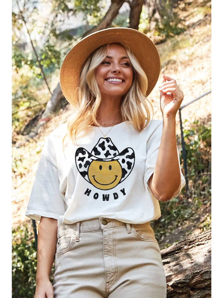 Howdy Smiley Mineral Washed Graphic Top